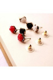 Vintage Small Plastic Roses Alloy Earrings