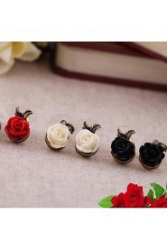 Vintage Small Plastic Roses Alloy Earrings