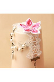 New Bride White Lace Pearl Flower Bracelet Ring Set