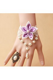 New Bride White Lace Pearl Flower Bracelet Ring Set