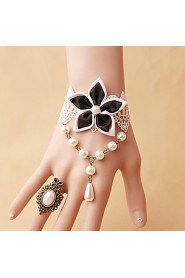 New Bride White Lace Pearl Flower Bracelet Ring Set