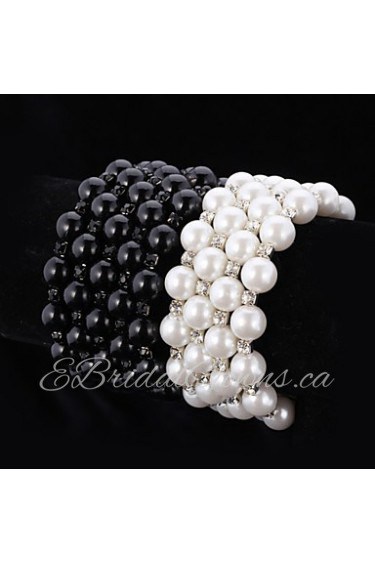 Women's High Quality Synthetic European Pearl Beads Cool Bangle Bracelet Austrian Rhinestone Jewelry Gift for Girl