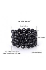 Women's High Quality Synthetic European Pearl Beads Cool Bangle Bracelet Austrian Rhinestone Jewelry Gift for Girl