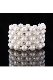 Women's High Quality Synthetic European Pearl Beads Cool Bangle Bracelet Austrian Rhinestone Jewelry Gift for Girl