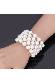 Women's High Quality Synthetic European Pearl Beads Cool Bangle Bracelet Austrian Rhinestone Jewelry Gift for Girl