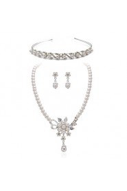 Gorgeous Clear Crystals With Imitation Pearls Wedding Jewelry Set,Including Necklace,Earrings And Tiara