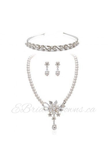 Gorgeous Clear Crystals With Imitation Pearls Wedding Jewelry Set,Including Necklace,Earrings And Tiara