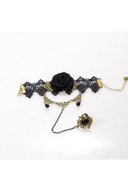 Vintage Black Rose Drip Pearl Bracelet With Ring