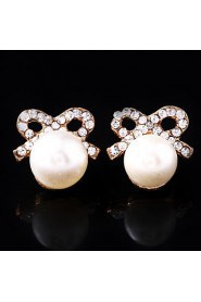 Women's Alloy Stud Earrings With Imitation Pearl and Rhinestone