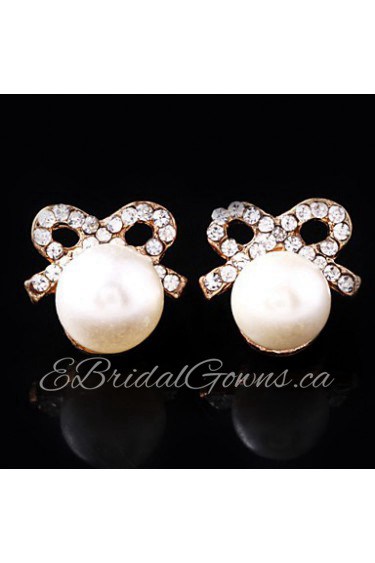 Women's Alloy Stud Earrings With Imitation Pearl and Rhinestone