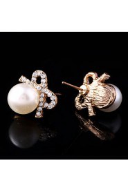 Women's Alloy Stud Earrings With Imitation Pearl and Rhinestone