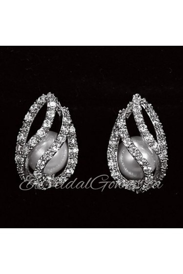 Stud Earrings Women's Platinum Earring Cubic Zirconia