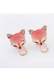 New Fashion Women White Rhinestone Little Fox Stud Earrings Women Pink Beige Opal Stone Animal Earrings