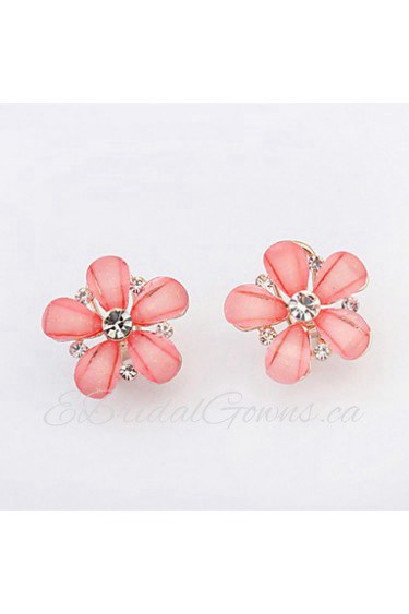 Super Flash White Rhinestone Cute Pink Flower Earrings for Women Weeding Jewelry