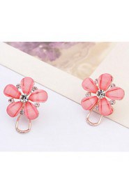 Super Flash White Rhinestone Cute Pink Flower Earrings for Women Weeding Jewelry