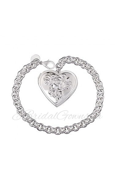 Siver Plated Heart Pattern Copper Chain Bracelet