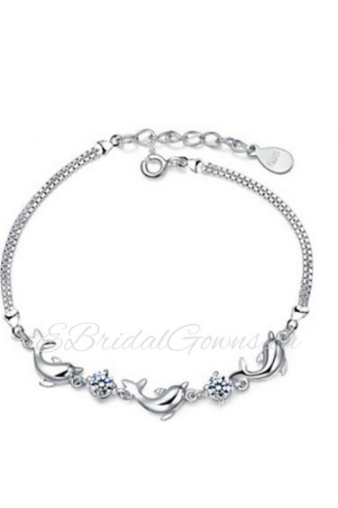 Women's Dolphins Amethyst Sterling Silver Chain Bracelet