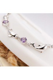 Women's Dolphins Amethyst Sterling Silver Chain Bracelet