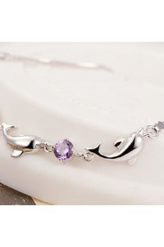 Women's Dolphins Amethyst Sterling Silver Chain Bracelet