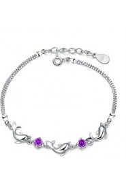 Women's Dolphins Amethyst Sterling Silver Chain Bracelet