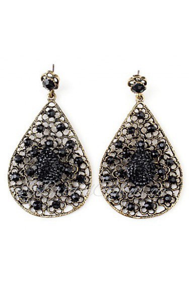 Hollow Water-Drop Style Retro Earrings for Women (Black)