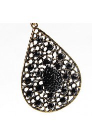 Hollow Water-Drop Style Retro Earrings for Women (Black)