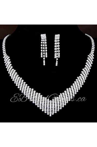 European Style Fashion Shiny Rhinestone Necklace Earring Set Bridal Set