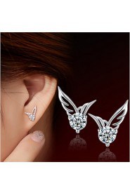 S925 Fine Silver AZircon Wings Stud Earrings (1.1*0.8cm)