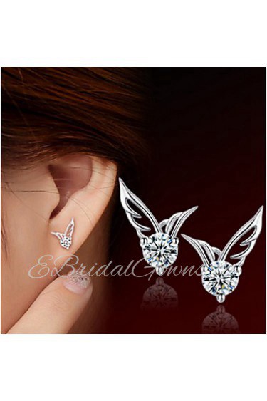 S925 Fine Silver AZircon Wings Stud Earrings (1.1*0.8cm)