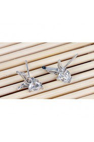 S925 Fine Silver AZircon Wings Stud Earrings (1.1*0.8cm)