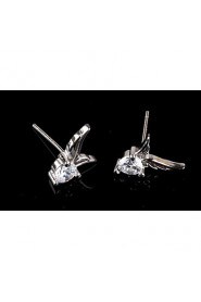 S925 Fine Silver AZircon Wings Stud Earrings (1.1*0.8cm)