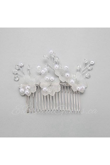 Women's / Flower Girl's Crystal / Alloy / Imitation Pearl Headpiece-Wedding Hair Combs 1 Piece White Round