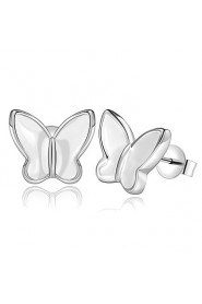 Fashion Butterfly Silver Plated Silver Earring Stud (Black,White)(1Pair)