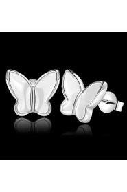 Fashion Butterfly Silver Plated Silver Earring Stud (Black,White)(1Pair)