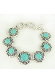 Turquoise And Silver Alloy Sun Charm Toggle Bracelet