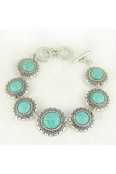 Turquoise And Silver Alloy Sun Charm Toggle Bracelet