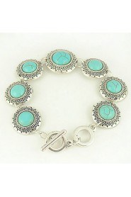 Turquoise And Silver Alloy Sun Charm Toggle Bracelet