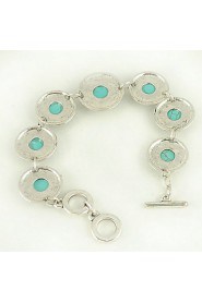 Turquoise And Silver Alloy Sun Charm Toggle Bracelet