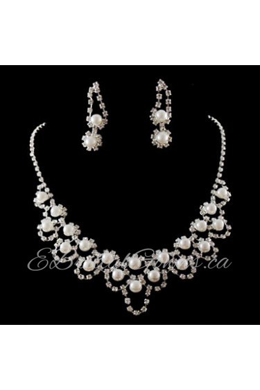 Wedding Bridal Bridesmaid Crystal Necklace Earrings Jewelry Set