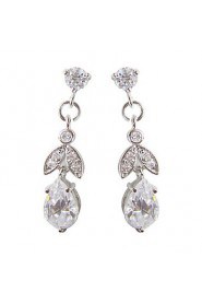 Charming White Platinum Plated With Oval Shape Cubic Zirconia Earrings