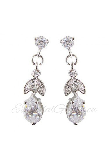 Charming White Platinum Plated With Oval Shape Cubic Zirconia Earrings