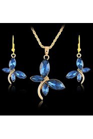 18K Gold Plated Crystal Dragonfly Pendants Necklace Dangle Earring Jewelry Set for Office Lady Dress (More Colors)