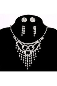 Bridal Events Party Jewelry Sets Lady Crystal Necklace Ring Bracelet Earrings Gifts with 2 Pairs of Rhinestone Earrings