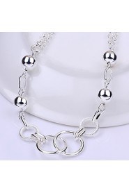 Fashion Round Shape Silver Plated Simple Silver Pendant Necklace (White)(1Pc)