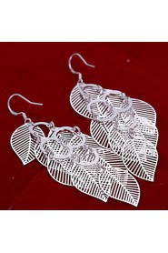 Fashion Leafs Shaped Silver Plating Hanging Earrings Leaf Shape Silver Earrings Of Foreign Trade(Silver)(1Pair)