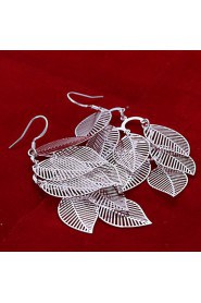 Fashion Leafs Shaped Silver Plating Hanging Earrings Leaf Shape Silver Earrings Of Foreign Trade(Silver)(1Pair)