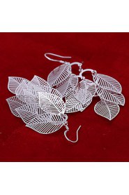 Fashion Leafs Shaped Silver Plating Hanging Earrings Leaf Shape Silver Earrings Of Foreign Trade(Silver)(1Pair)