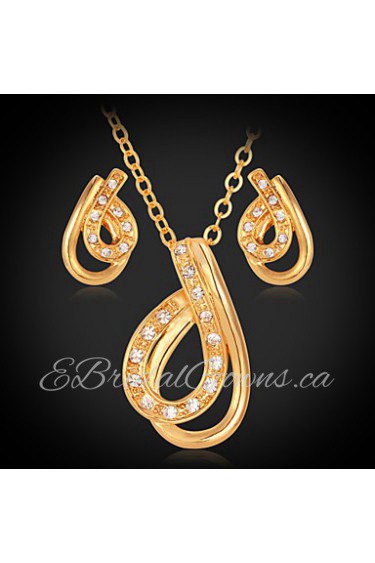 Instyle 18K Chunky Gold Plated Rhinestone Crystal Pendant Earrings Set Vintage High Quality