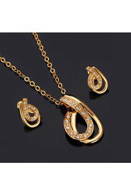 Instyle 18K Chunky Gold Plated Rhinestone Crystal Pendant Earrings Set Vintage High Quality