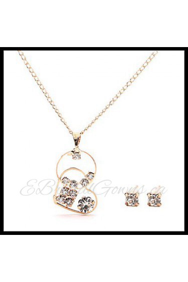 Chic Delicate Gold Chain Round Heart Pendant Necklace with Stud Earrings Women's Jewelry set